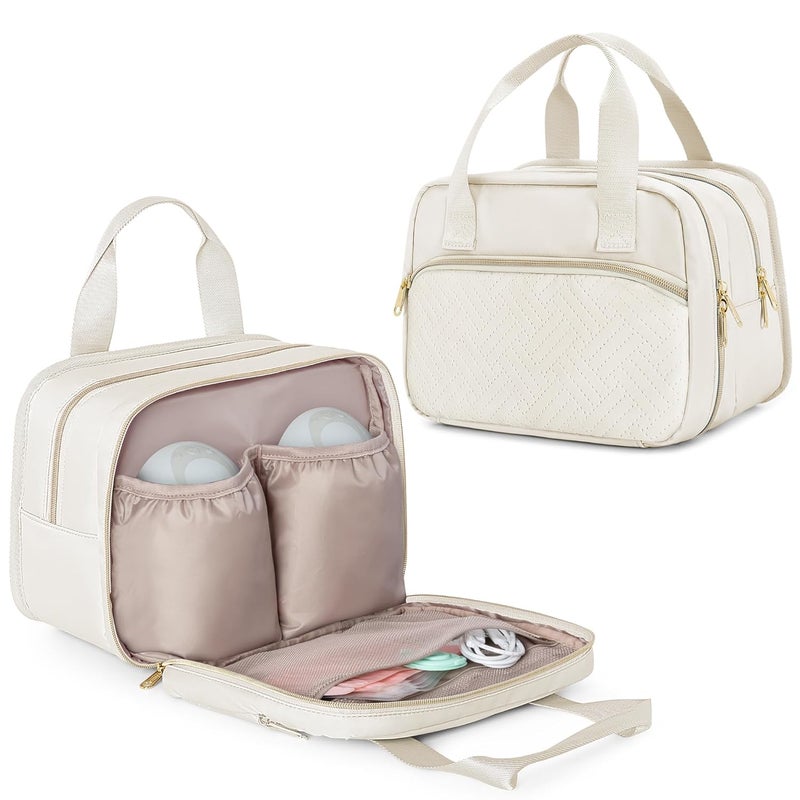 Fasrom Wearable Breast Pump Bag with Cooler Compatible with Momcozy, Medela and Elvie Pumps, Portable Pump Carrying Case for Working Moms, Beige - Image 1